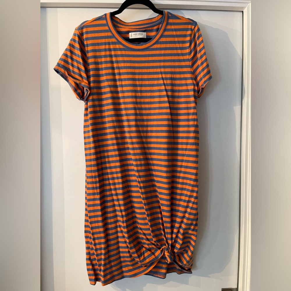 T-shirt crew neck dress in orange and blue stripes